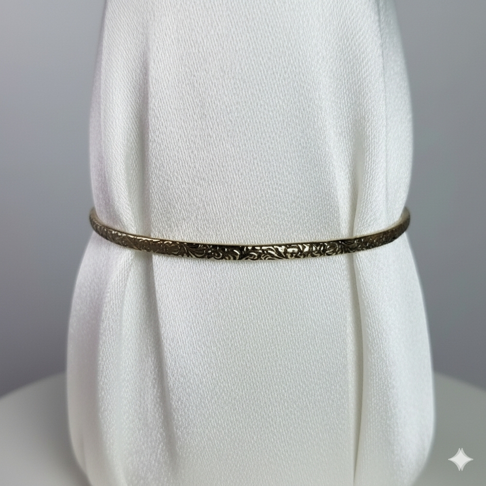 Floral 8.5" Sterling Silver 925 Bangle Bracelet Vermil Gold Plated Vintage Art - Picture 5 of 8